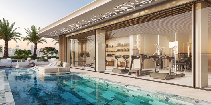 Luxury swimming pool at Woodland Terraces, Meydan, Dubai.