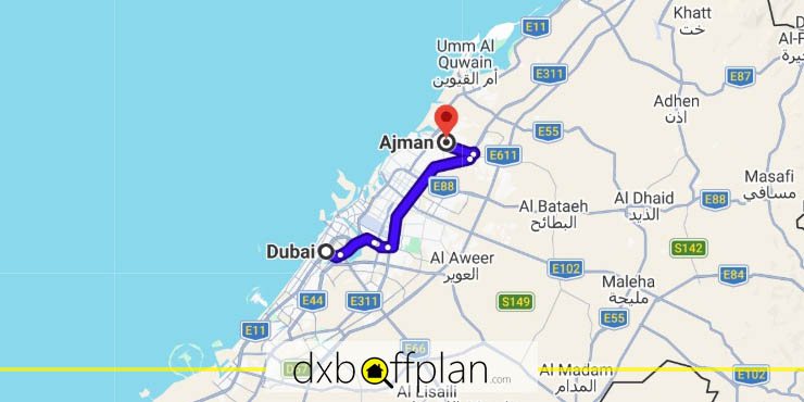 فاصله زمینی دبی تا عجمان